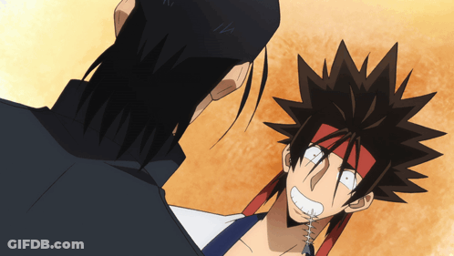 Two Anime Characters Are Standing Next To Each Other And One Has A Bandana On His Head GIF