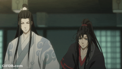 Two Anime Characters Are Standing Next To Each Other And One Has A Ponytail GIF