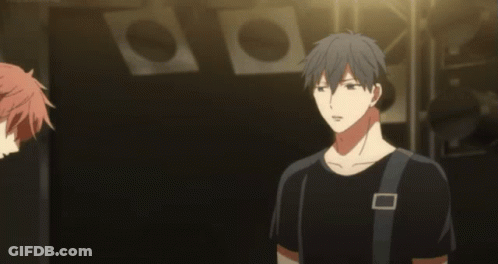 Two Anime Characters Are Standing Next To Each Other And One Has His Hand On The Other 'S Head GIF