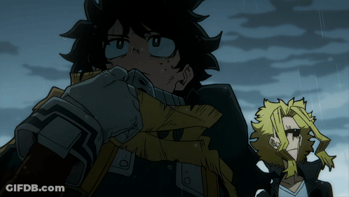 Two Anime Characters Are Standing Next To Each Other And One Has The Letter O On His Jacket GIF