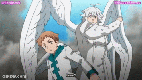 Two Anime Characters Are Standing Next To Each Other And One Of Them Is Asking The Other " Hmm " GIF