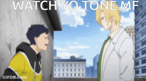 Two Anime Characters Are Standing Next To Each Other And The Words Watch Yo Tone Mf Are Above Them GIF