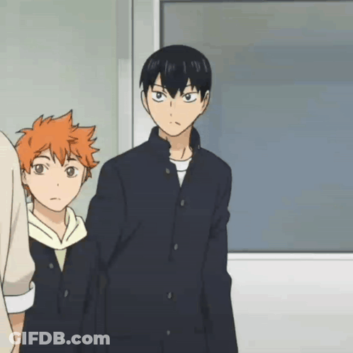 Two Anime Characters Are Standing Next To Each Other GIF