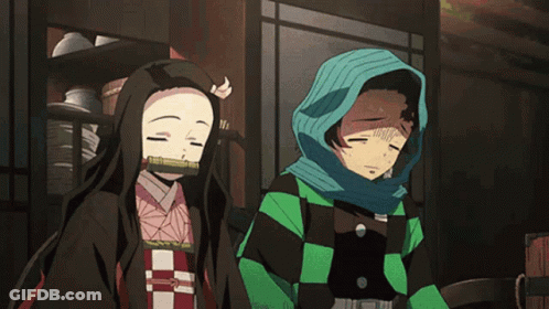 Two Anime Characters Are Standing Next To Each Other GIF