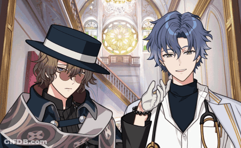 Two Anime Characters Are Standing Next To Each Other GIF
