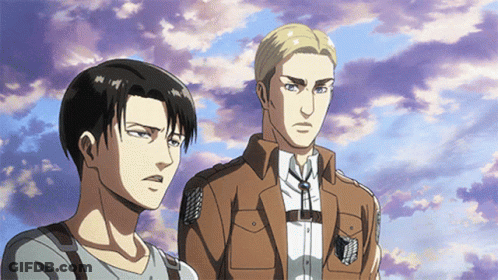 Two Anime Characters Are Standing Next To Each Other With A Blue Sky In The Background GIF