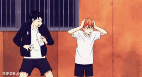 Two Anime Characters Are Standing Next To Each Other With One Holding A Bottle GIF