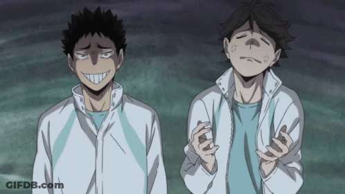 Two Anime Characters Are Standing Next To Each Other With One Making A Face GIF