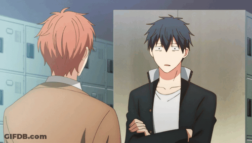 Two Anime Characters Are Standing Next To Each Other With One Making A Face GIF