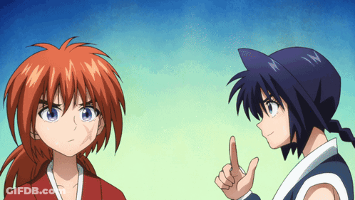 Two Anime Characters Are Standing Next To Each Other With One Pointing GIF
