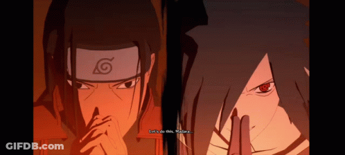 Two Anime Characters Are Standing Next To Each Other With One Saying Let 'S Do This Madara . GIF