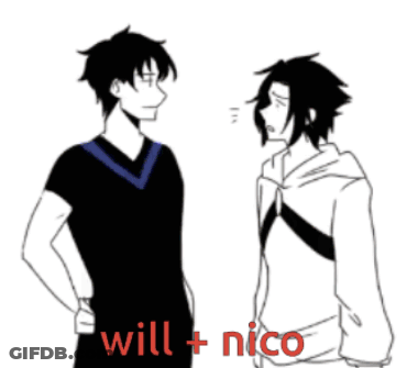 Two Anime Characters Are Standing Next To Each Other With The Words Will + Nico Written On The Bottom GIF