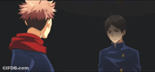Two Anime Characters Are Standing Next To Each Other GIF