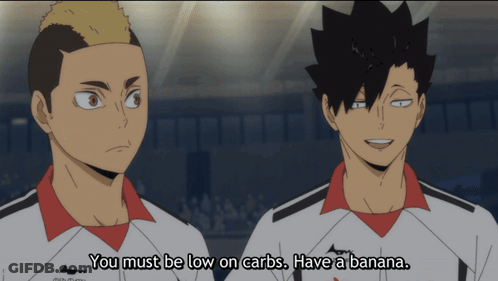 Two Anime Characters Are Talking And One Says " You Must Be Low On Carbs " GIF