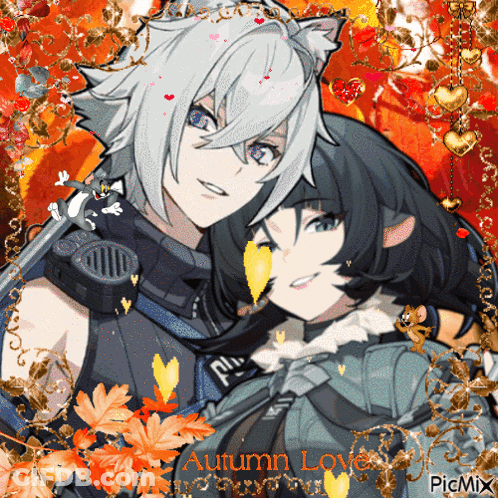 Two Anime Characters Autumn Love GIF