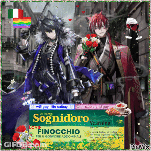 Two Anime Characters Beside Sognidoro Sign GIF