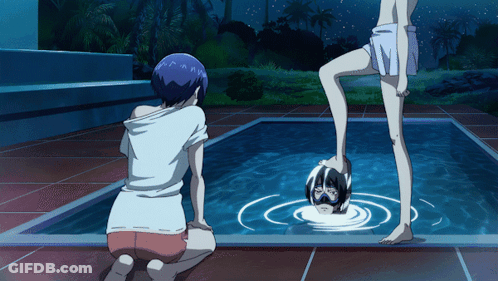 Two Anime Characters By Pool At Night GIF