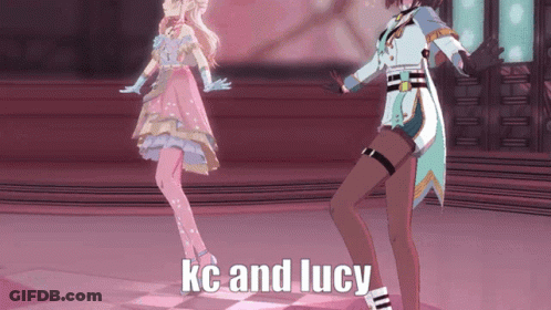 Two Anime Characters Dancing KC And Lucy GIF