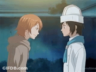 Two Anime Characters Facing Each Other Chef Hat GIF