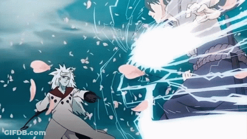 Two Anime Characters Fighting With Lightning GIF
