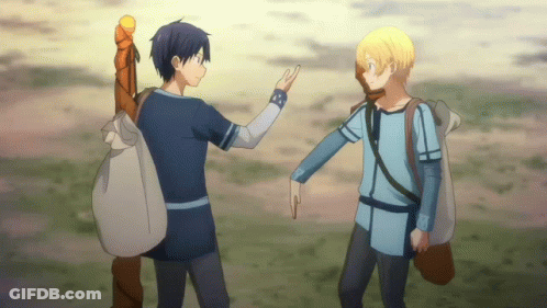Two Anime Characters Giving High Fives GIF