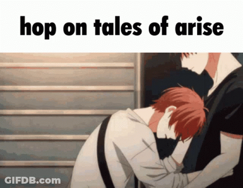 Two Anime Characters Hugging Hop On Tales Of Arise GIF
