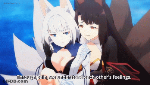 Two Anime Characters Hugging Through Pain We Understand Each Other's Feelings GIF