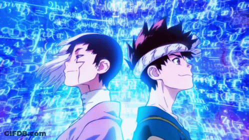 Two Anime Characters In Front Of Math Background GIF