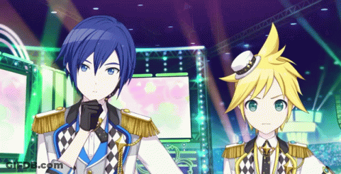 Two Anime Characters In Front Of Stage GIF