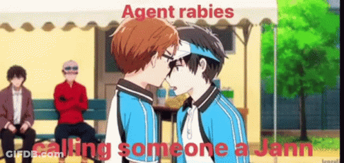 Two Anime Characters Kissing In Front Of Crowd GIF