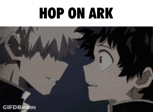 Two Anime Characters Looking At Each Other Hop On Ark GIF
