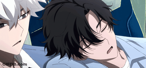 Two Anime Characters Looking At Each Other One Laying Down GIF