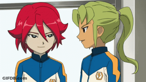 Two Anime Characters One With Red Hair And One With Green Hair GIF