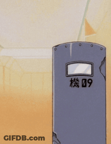 Two Anime Characters Peeking Behind Shield Saying 09 GIF