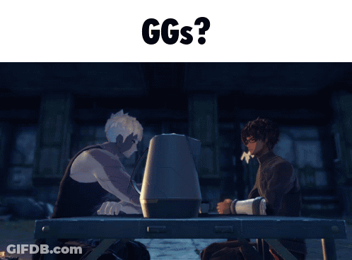 Two Anime Characters Saying Ggs At Table GIF
