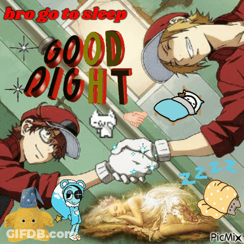 Two Anime Characters Shaking Hands Bro Go To Sleep Good Night GIF