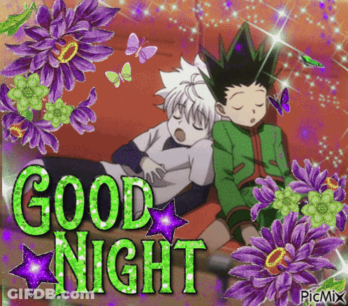 Two Anime Characters Sleeping On A Couch With The Words Good Night GIF