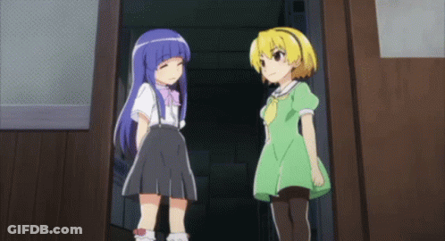 Two Anime Characters Standing In Doorway GIF