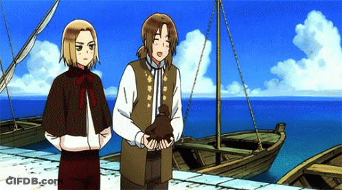 Two Anime Characters Standing Near Boat GIF