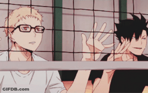 Two Anime Characters Standing Next To Each Other GIF