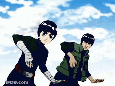 Two Anime Characters Standing Next To Each Other With One Wearing A Green Vest With The Letter N On It GIF