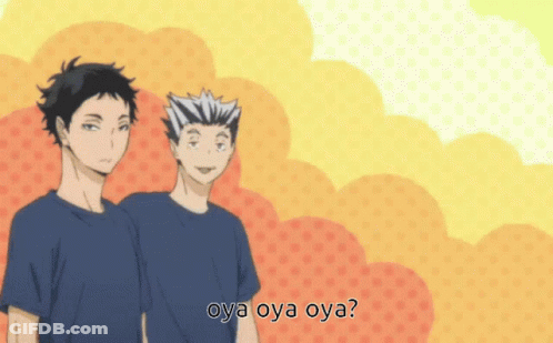 Two Anime Characters Standing Next To Each Other With The Words Oya Oya Oya GIF
