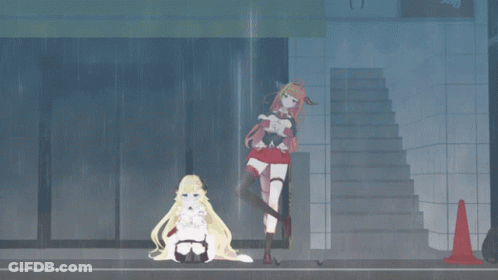 Two Anime Characters Standing On Street GIF