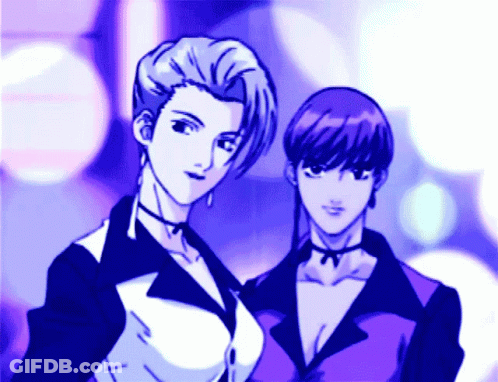 Two Anime Characters Standing Together GIF