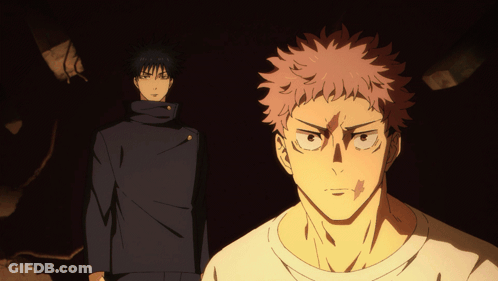 Two Anime Characters Standing Together One With Red Hair GIF