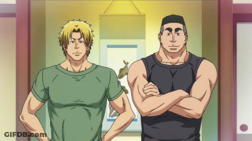 Two Anime Characters Standing Together GIF