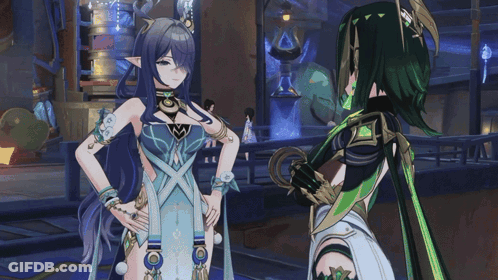 Two Anime Characters Standing Together GIF