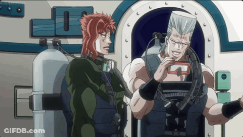Two Anime Characters Standing Together GIF