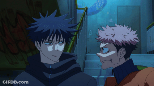 Two Anime Characters Standing Together With White Spot On Face GIF