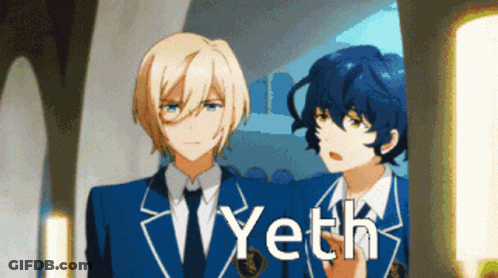 Two Anime Characters Standing Together Yeth GIF